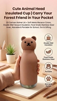 Bouteille d'eau isotherme en acier inoxydable avec tête d'animal mignonne pour enfants, thermos de dessin animé sans BPA et anti-fuite pour enfants
