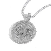 Collier tendance hip-hop avec lettres, perle d'eau douce et zircon cubique, pendentif grand disque plaqué argent pour homme