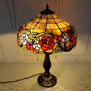 LongHuiJing 16Inch Style Handcrafted Dome Stained Glass Lampshade Table Lamp AC Powered LED 2700K E27 Mediterranean <b>Bedside</b> - Product Image 3