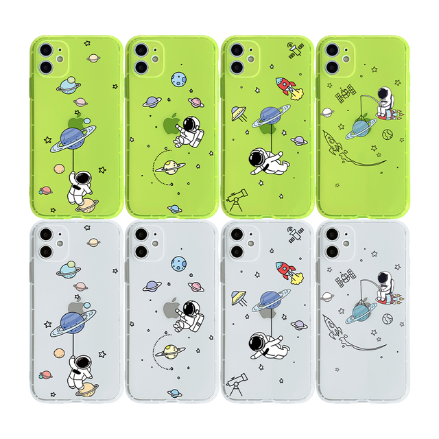 Fluorescent Astronauts Print TPU Shockproof Mobile Phone Case for iPhone 14 Pro Max 8 Plus
