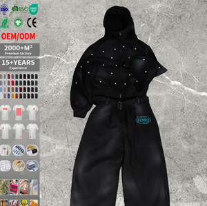 Ensemble de sweat-shirt en molleton de coton respirant d'hiver avec broderie personnalisée, streetwear, pull lourd surdimensionné, survêtement de luxe pour homme, uni - Product Image 2