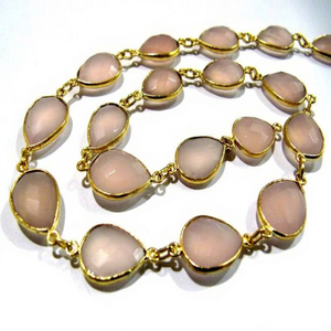 Conector de Cadena con Bisel en Forma de Pera de Calcedonia Rosa Natural de 10x15 mm - Product Image 1