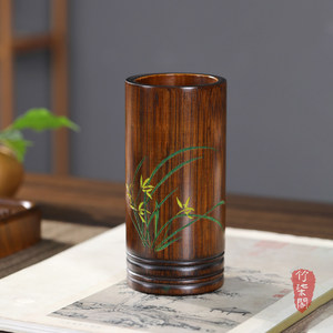 Bamboo Pen Holder Round Uv Printing Orchid Design For Desk Use - Product Image 3