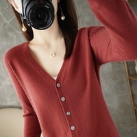 Kardigan Rajut Wanita Lengan Panjang V-Neck Kancing Depan Sweater Mantel Kasual Pakaian Luar Lapisan Atas Fashion Pemasok Grosir