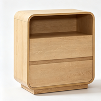 Mesa de Noche Curva de Madera Estilo Rústico con Estación de Carga y 2 Cajones de Almacenamiento, Mesa Auxiliar para Dormitorio, Sala de Estar