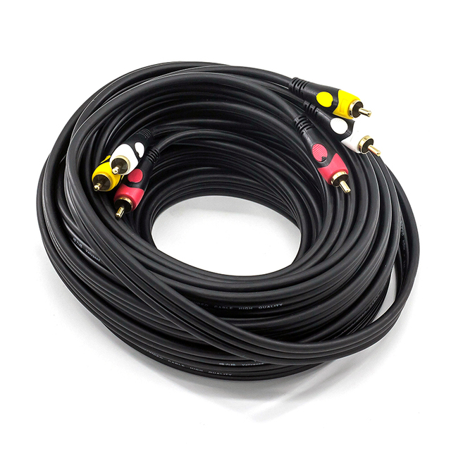 Vellygood 3RCA Digital Analogue Foil Shielded Stereo Audio Cable for DVD Player Headphones Home System-RCA to RCA 15M