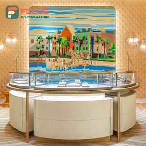 Vitrine de présentation de bijoux en verre de luxe moderne, en bois et métal, avec éclairage LED, pour boutique haut de gamme, présentoir intérieur - Product Image 1