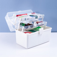 Plateau extensible à 3 couches Organisateur de pilules en plastique de grande capacité Boîte de rangement médicale avec poignée