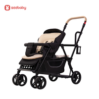 Poussette double SEEBABY T12 2025, légère, en polyester, 9,5 kg, noire, pliable, cadre en acier inoxydable, capacité de charge de 15 kg