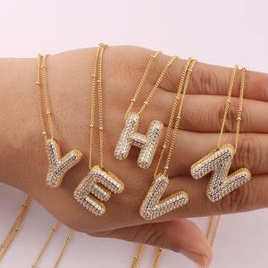 Lujo nuevo 26 inglés letra enlace cadena collar moda mujer gargantilla con circón cristal al por mayor para mujeres - Product Image 1