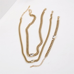 สร้อยคอแฟชั่นชุบทองแบบคิวบัน สแตนเลสประดับคริสตัลและหินธรรมชาติ - Product Image 5