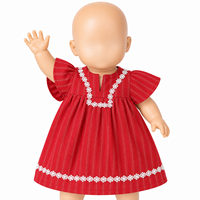 Robe de poupée personnalisée à manches volantées avec rayures rouges, décoration en dentelle florale blanche, tenue faite à la main pour poupée de simulation de 18 pouces, OEM