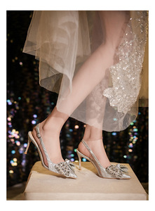 Женские летние и осенние свадебные босоножки из кожи с кристаллами и открытым носком, с круглым носком, ремешком на щиколотке - Product Image 5