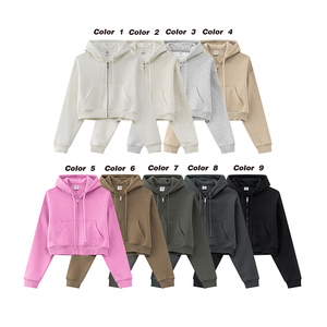 Sudadera con capucha estilo retro para mujer, color liso, lavada, con cremallera, estilo corto, para chicas modernas - Product Image 5