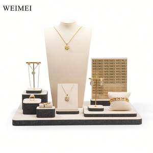 WEIMEI Beige Microfiber <b>Jewelry</b> <b>Display</b> Set Golden Stand Necklace Ring <b>Display</b> - Product Image 2