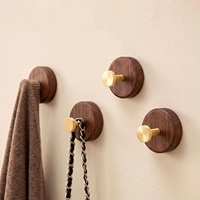 Crochets muraux auto-adhésifs en bois de noyer noir et laiton, sans perçage, installation facile, pour manteaux, clés et vêtements dans l'entrée