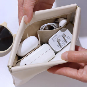 Logo personnalisé beige souple en cuir <span class=keywords><strong>PU</strong></span> grand porte-monnaie pochette pour écouteurs pochette à bijoux mignon pochette en <span class=keywords><strong>PU</strong></span> - Product Image 2