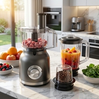 Calinfor 1000W Robot culinaire multifonction en acier inoxydable robuste avec écran LCD numérique, mixeur, blender, moulin à épices 1,5L