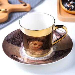 Electroplated Reflection effect Ceramic Coffee Milk <b>Mug</b> with saucer featuring various creative patterns - Product Image 1