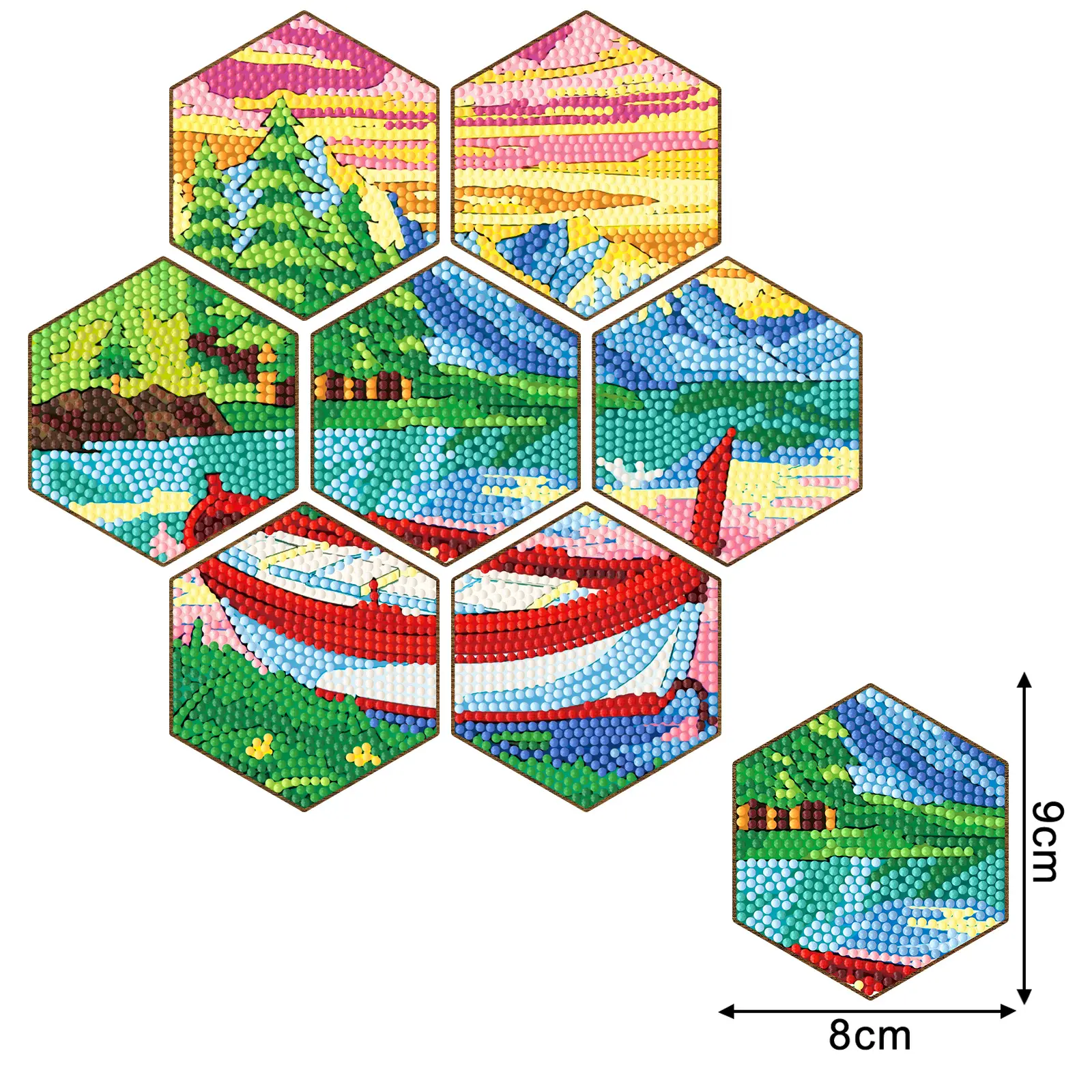 Songwoo kit de pinturas com strass e hexágono, kit com 7 pacotes de pinturas para paisagem, barco diy de diamantes, presente de aniversário