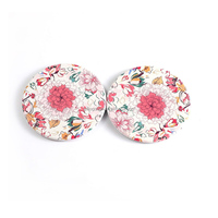 Cadeaux Petit miroir de maquillage portable à imprimé floral Poche à fleurs ronde Souvenir Miroir compact personnalisé en faux cuir