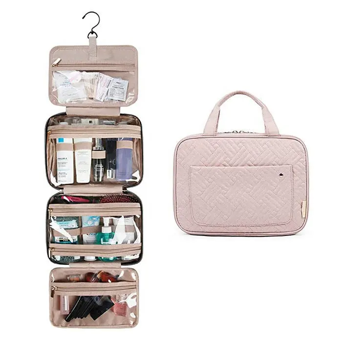 Haute qualité usine personnalisé en gros voyage crochet suspendu trousse de toilette filles portable pliant maquillage sac cosmétique