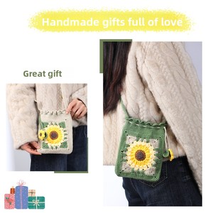 Kit de <span class=keywords><strong>crochet</strong></span> carré DIY transfrontalier fait main avec fils et crochets pour la confection d'un mini sac à bandoulière tournesol, pochette portable idéale, cadeau - Product Image 5