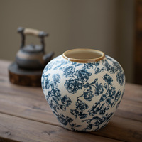 Vitrine de présentation de vase en céramique de style minimaliste moderne de Jingdezhen, motif floral de pivoine, poterie peinte à la main pour salon