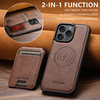 SUTENI untuk iPhone 17 Pro Max Casing Ponsel Pengisian Daya Nirkabel Magnet Tempat Kartu Stand Dompet 2-in-1 Kulit Imitasi 16 Plus 15 14 13