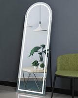 Cermin LED Persegi Panjang Lengkung Modern dengan Halo di Depan, Ukuran Penuh untuk Kamar Tidur, Ruang Tamu, Pintu Masuk, Grosir