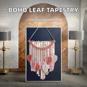 Handmade Bohemian <b>Leaf</b> Tapestry <b>Wall</b> Hanging Luxury Cotton Macrame <b>Decor</b> with Fringe Living Room Woven Art USA Stock - Product Image 2
