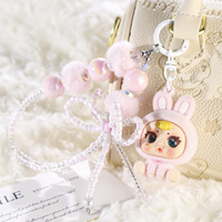 Porte-clés mignon MM Suger Baby, pendentif poupée en PVC floqué, chaîne perlée, breloque de sac, ornement pour accessoires quotidiens des filles