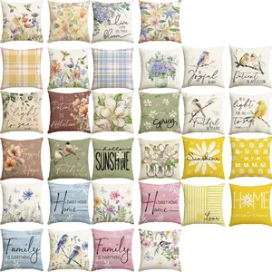 Cushion Cover Set of 4 Pcs Fresh Green Plant <strong>Floral</strong> Print <strong>Pillowcase</strong> for Home Decor for Atmosphere for Sofa Car Seat Cushions - Product Image 3