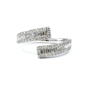 Chine bijoux en gros de noël de qualité supérieure platine 950 or blanc véritable diamant baguette détaillée demi-voie bague pour fille - Product Image 1