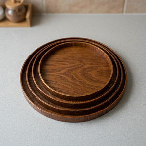 Handmade New Style Irregular Polished Acacia Wood Engraved Eco-Friendly Vintage Style Serving Platter Stand for Party Wholesale - Product Image 1