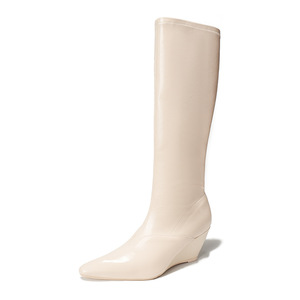 Bottes hautes pour femmes, bout pointu, talon compensé, doublure en PU, tendance de la mode, antidérapantes, 5198-3 - Product Image 5