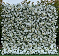 Panneaux muraux en fleurs artificielles FW1007 en soie blanche 2,4x2,4m pour mariage et Saint-Valentin, toile de fond pour photomaton, faits à la main
