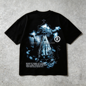 Camiseta de Alta Calidad con Estampado Gráfico, Personalizada, de Algodón, Hombros Caídos, Estilo Urbano, Lavado Ácido, Talla Grande para <span class=keywords><strong>Hombre</strong></span> - Product Image 1