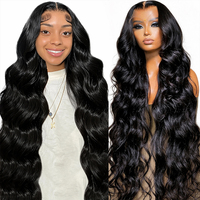 Wig Rambut Asli 13x6 Body Wave Lace Front, Wig Rambut Asli Pre Plucked dengan Lace Frontal Transparan untuk Wanita
