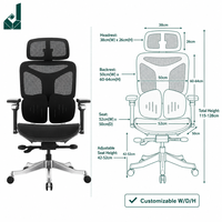 Chaise de bureau ergonomique moderne pivotante noire entièrement en maille avec hauteur réglable, support lombaire papillon en Y pour cadre supérieur et personnel