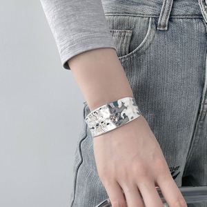 Dylam Stylish Simplicity Design 925 Sterling Silver Rhodium Plated Geometric Concave-Convex Pleated Wide Jewelry <b>Bangles</b> - Product Image 4