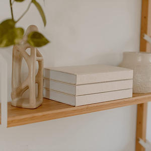 Set di 3 Latte <span class=keywords><strong>libri</strong></span> Bead Garland Boho decorazioni per la casa libro decorativo Beige tessuto neutro con tavolino in legno lino A5 - Product Image 3