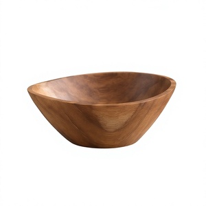 Tazón Artesanal de Madera de Mango con Contorno Acampanado, Tazón Decorativo para Servir Ensaladas con Acabado Natural Transparente y Base - Product Image 1