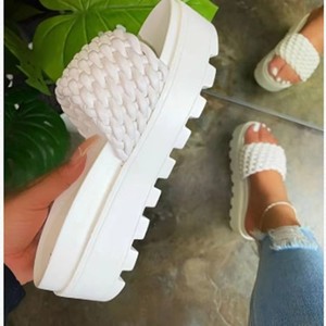 European American Women's Thick-Soled <b>Water</b> Platform <b>Slides</b> Slippers New 2024 Spring Summer Collection Woven One-Word Sandals - Product Image 4