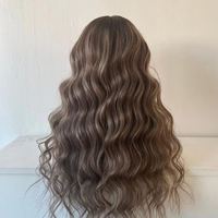 Cabello Virgen Remy Europeo de Alta Calidad Kingdom, Ondulado Natural Largo, Rubio Ceniza con Base Marrón, Encaje Frontal para Línea de Cabello Natural HD