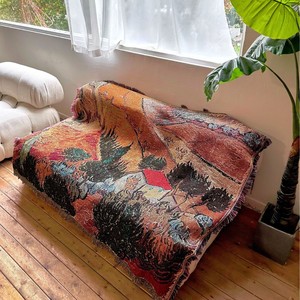 Coperta in Jacquard con Dipinti di Van Gogh e <span class=keywords><strong>Monet</strong></span>, Arazzo Floreale con Papaveri e Cipressi, Copridivano Personalizzato per Decorazioni Festive - Product Image 4