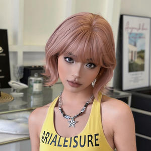 วิกผมสังเคราะห์แบบไม่ใช้เชือกผูก ทำด้วยเครื่องจักร สไตล์เกาหลีใหม่ ยี่ห้อ Ainizi ขนาด 29 ซม. <span class=keywords><strong>ทรง</strong></span><span class=keywords><strong>สั้น</strong></span>มี<span class=keywords><strong>หน้าม้า</strong></span> สีส้มชมพู แฟชั่นสำหรับผู้หญิง - Product Image 2