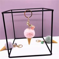 Porte-clés en fausse fourrure de luxe en forme de crème glacée 3D, pompons moelleux, accessoires de créateur