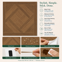 Carrelage de sol en bois PP brun sur mesure, 0,76 mm, autocollant adhésif, facile à poser