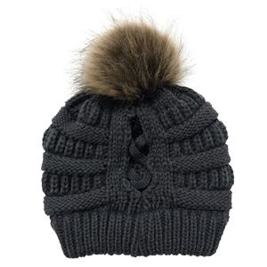 Bonnet tricoté d'hiver pour femmes avec pompon en fausse <span class=keywords><strong>fourrure</strong></span> Bonnet en tricot chaud pour femmes - Product Image 3